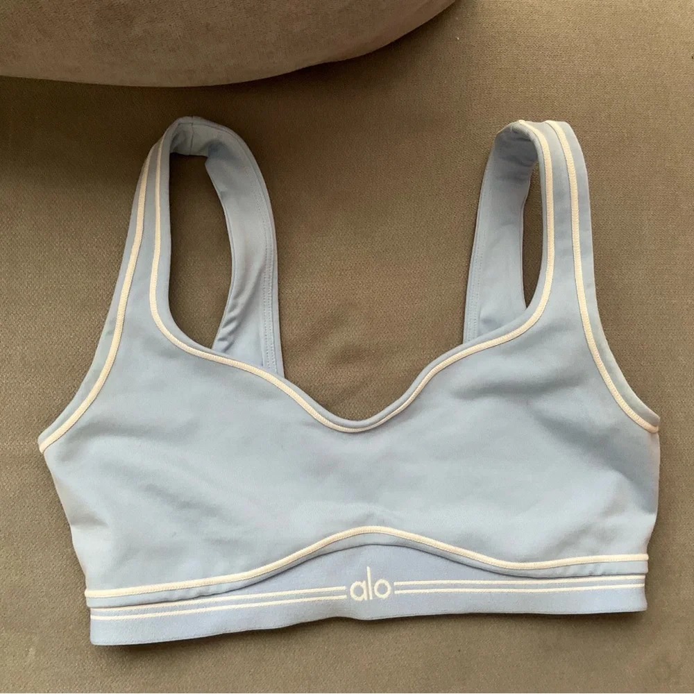 Alo Yoga Airbrush Heart Throb Bra White/Seashell Blue/White S